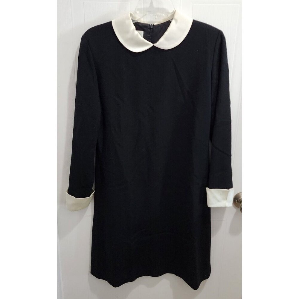 Vtg Evan Picone Women's Collared Dress 100% Wool Black Wednesday Goth Mod Sz 4